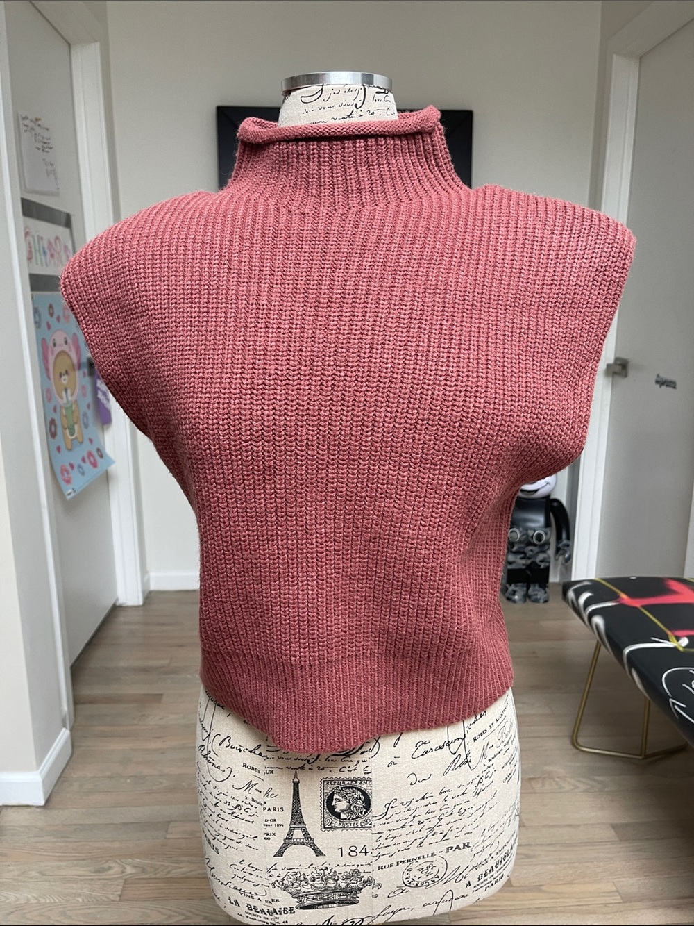 Zara Dusty Rose Sleeveless Turtleneck Knit Vest